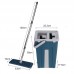 Flat Squeeze Mop Hand Free Wringing Stainless Steel Mop Self Wet Dry Cleaning Mop with 2 Microfiber Pad Blue Bucket Set