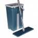 Flat Squeeze Mop Hand Free Wringing Stainless Steel Mop Self Wet Dry Cleaning Mop with 2 Microfiber Pad Blue Bucket Set