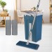 Flat Squeeze Mop Hand Free Wringing Stainless Steel Mop Self Wet Dry Cleaning Mop with 2 Microfiber Pad Blue Bucket Set