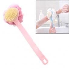 2 In 1 Multi  function Soft Hair Long Handle Bath Ball Body Brush  Pink